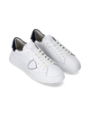 Men's Temple Low-Top Sneakers in Leather And Wool, White Blue Philippe Model