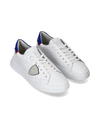 Men's Temple Low-Top Sneakers in Leather And Nylon, White Blue Philippe Model