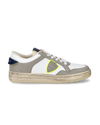 Men's Lyon Low-Top Sneakers in Recycled Leather, White Blue Yellow Philippe Model