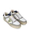 Men's Lyon Low-Top Sneakers in Recycled Leather, White Blue Yellow Philippe Model